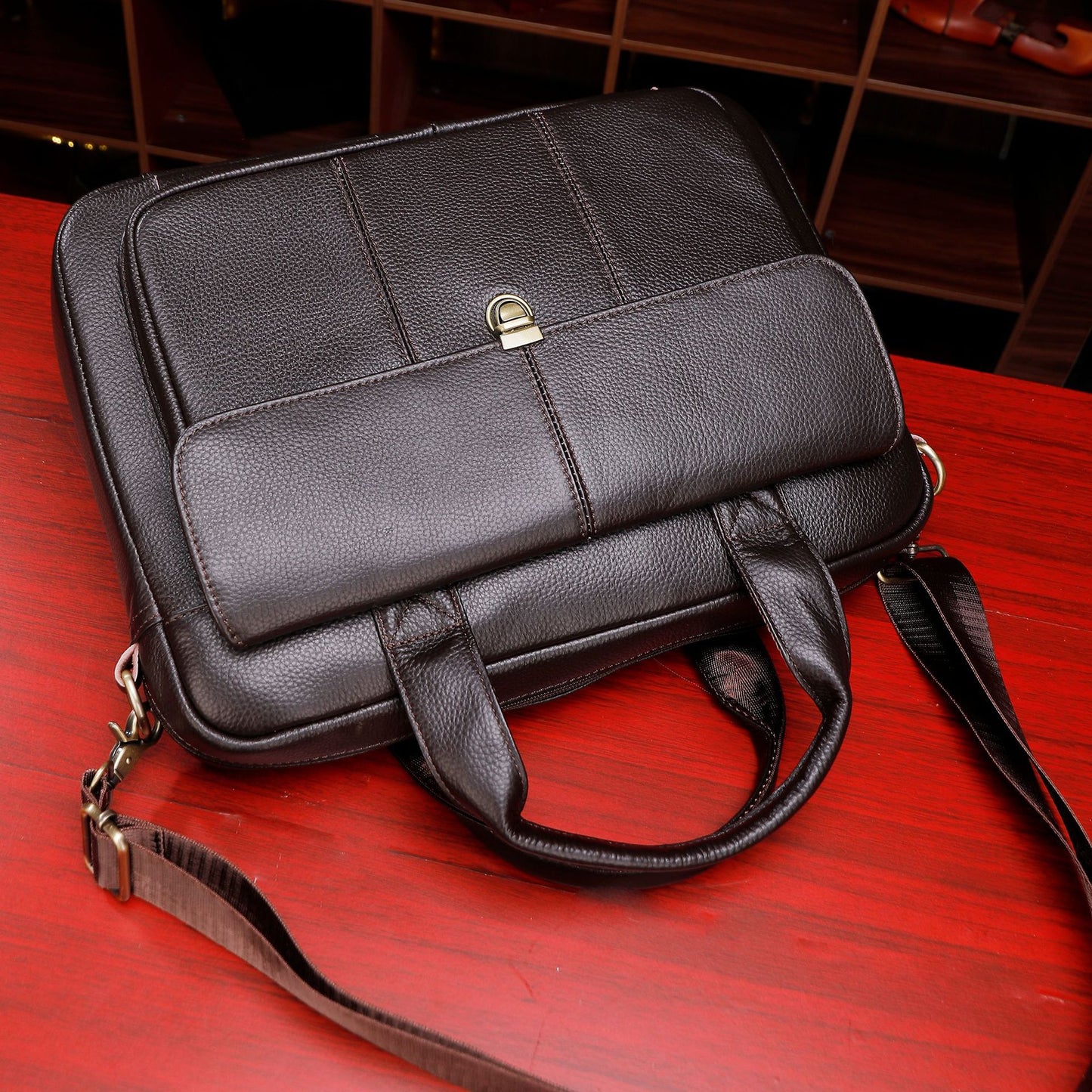 Laptop Leather Briefcase Business Shoulder Bag