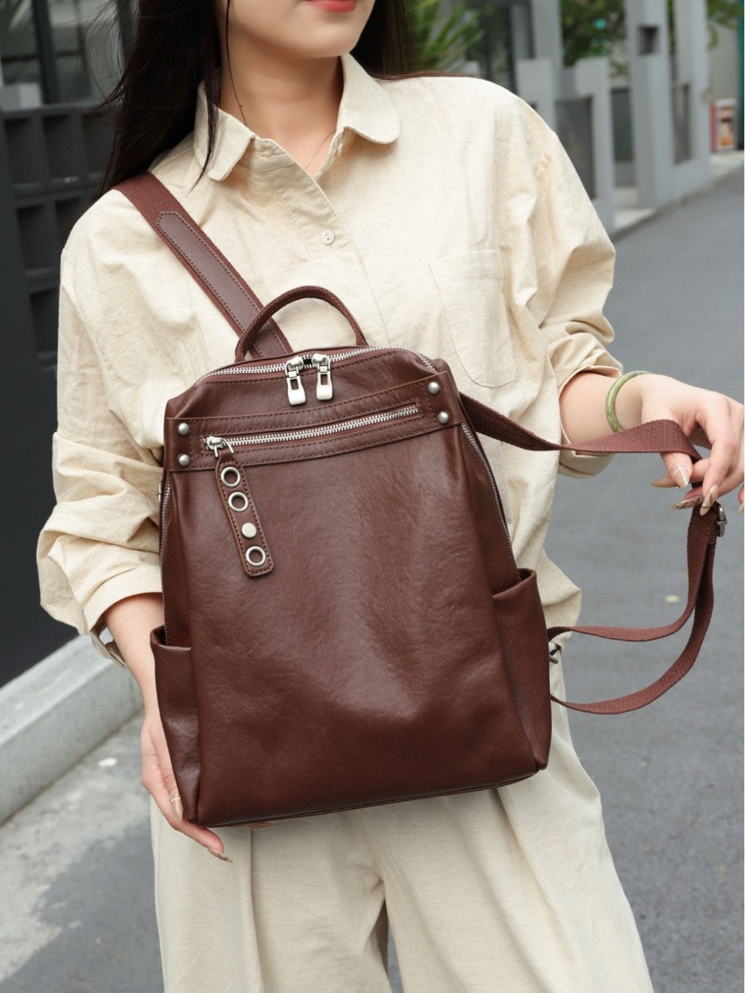 small leather backpack for women
