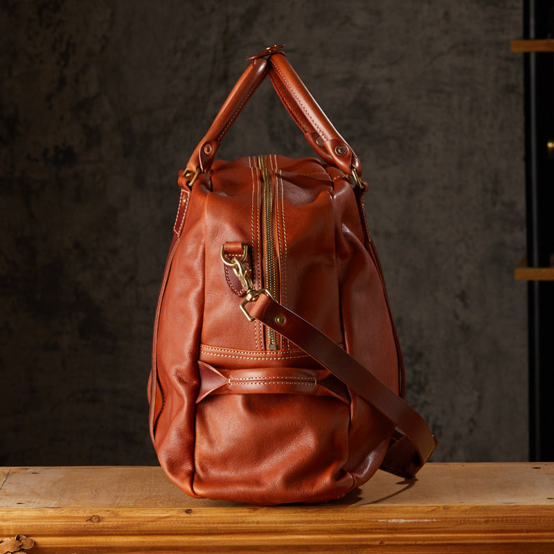 Handmade Cowhide Leather Messenger Bag for Men Travel Crossbody