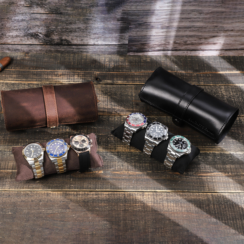 3 Slot Luxury Cylinder Leather Watch Organizer
