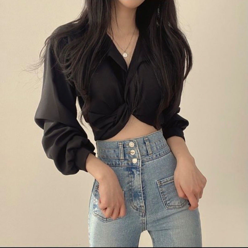 Women Cropped Shirt Waist Fitted