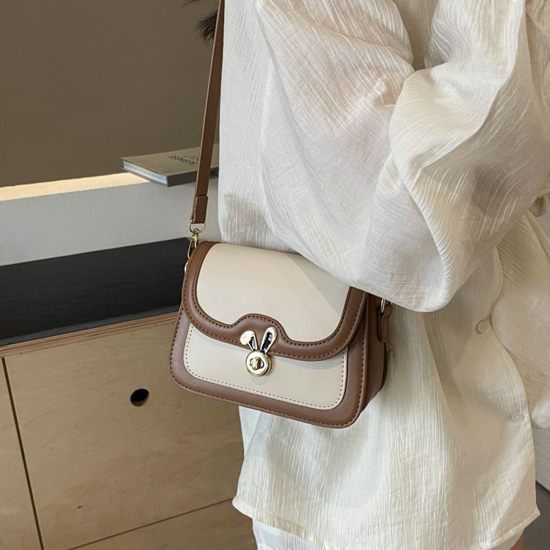 Two-Tone Small Square Shoulder Bag with Gold Twist Lock