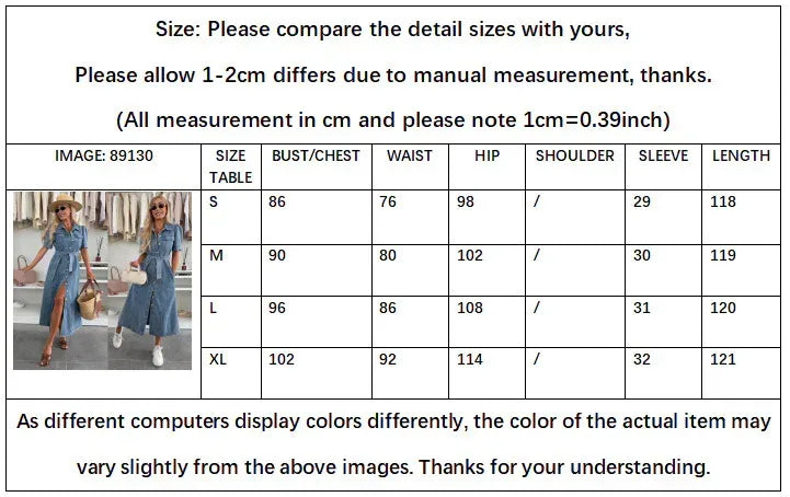 Women’s Short Sleeve Button Down Denim Midi Dress with Waist Tie