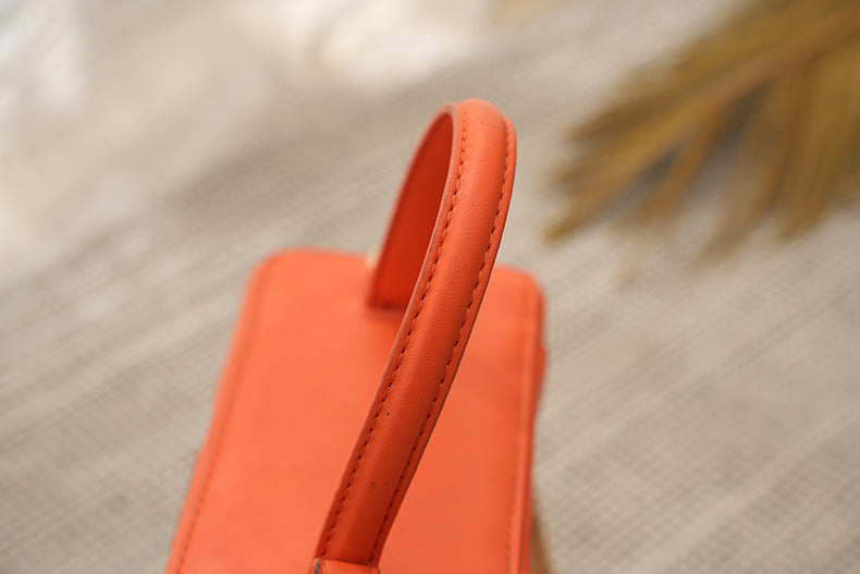 Woven Summer Handbag with Leather Handle & Lock