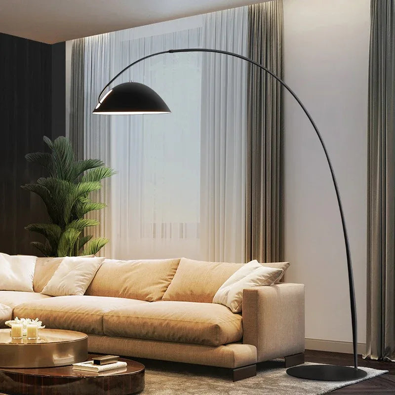 Modern black arching floor lamp with adjustable span