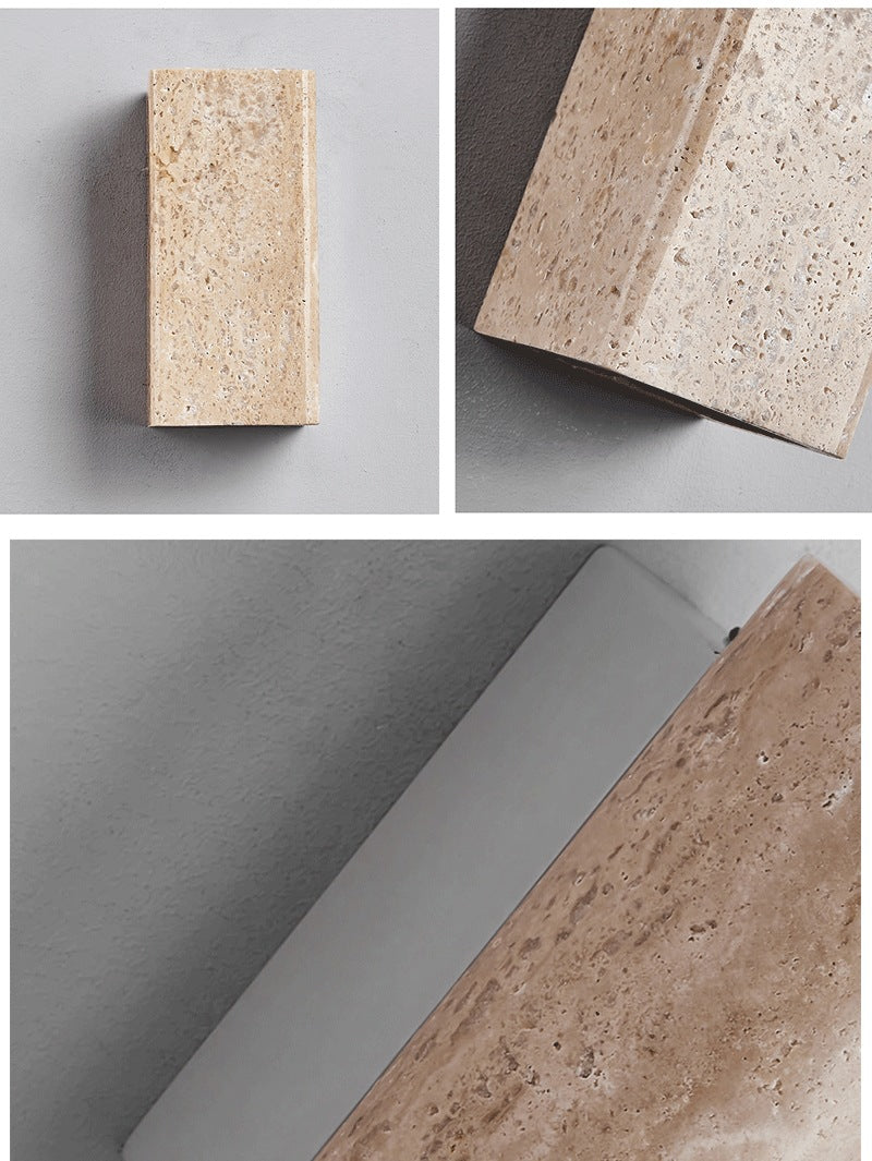 Yellow Travertine Wall Lamp Solid Wood Sconce