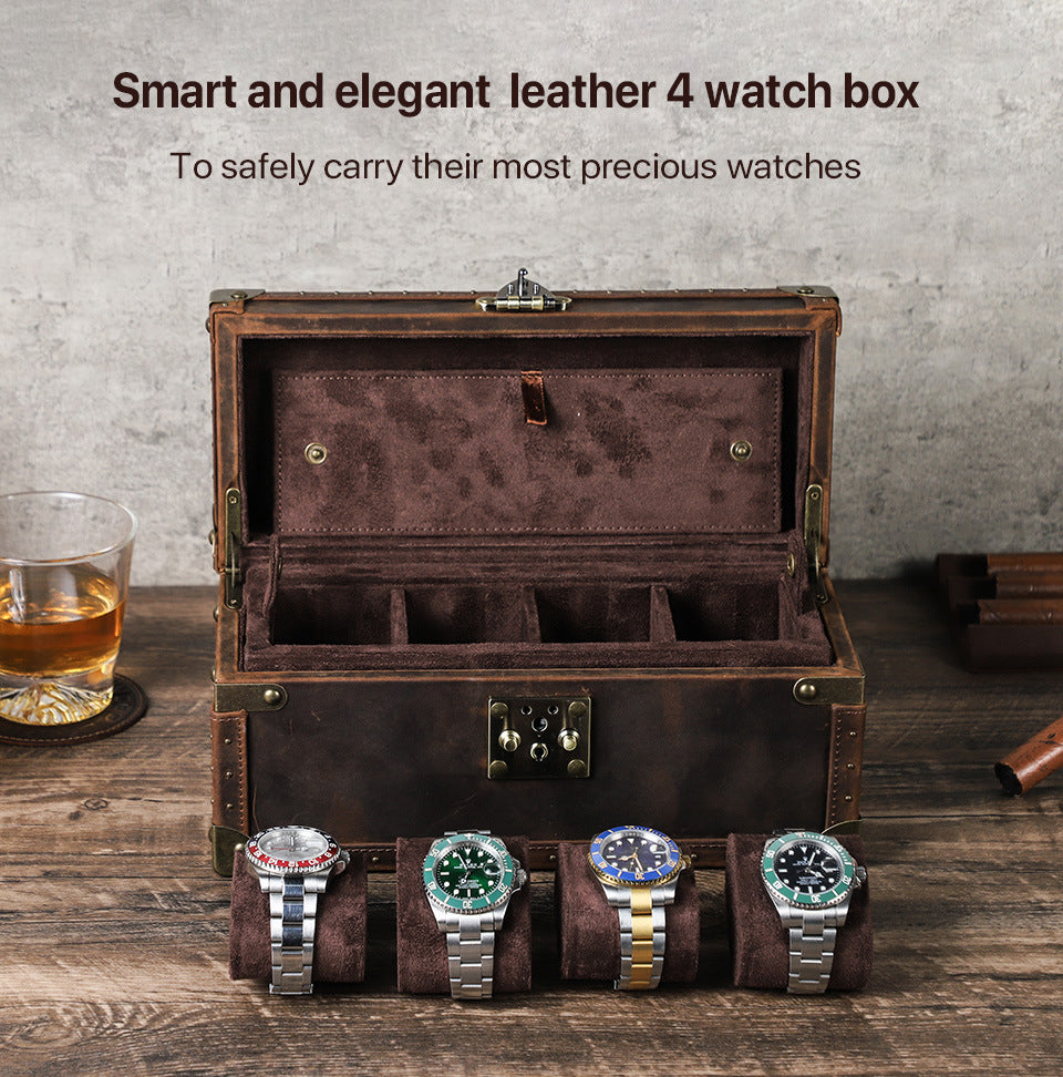 Luxury Leather 4 Watch Box for Men Display Organizer
