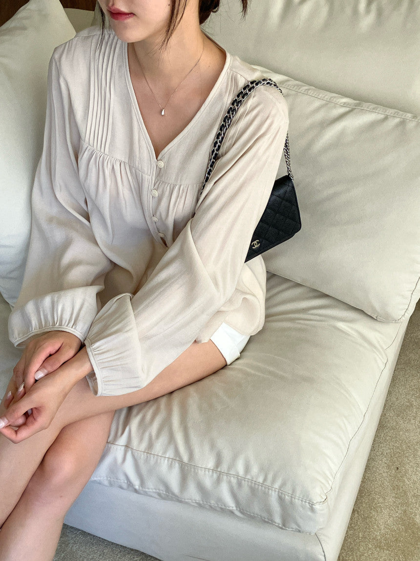 Women's Button Front Puff Sleeve Blouse
