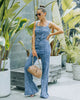 Acid Wash Flared Denim Jumpsuit for Women
