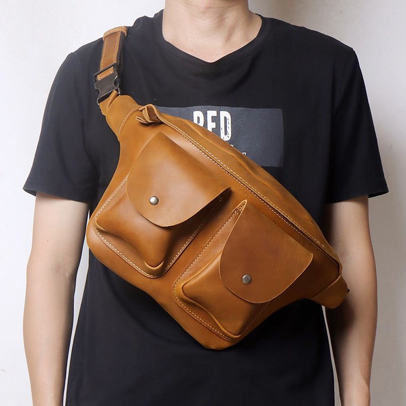 Men's Leather Waist Bag Chest Crossbody Belt Bag