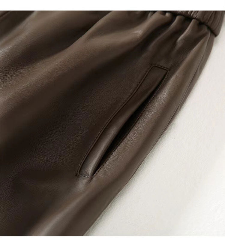 Women’s Leather Trousers High-Waisted Black Wide-Leg Pants