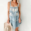 Women's Denim Overall Dress with Lace Detail