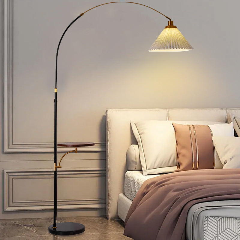 Minimalist Curved Floor Lamp with Pleated Shade