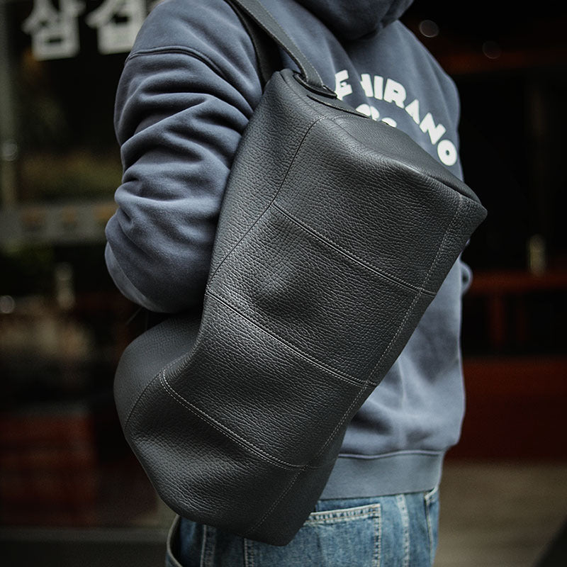 Black Genuine Leather Duffle Bag Travel, Gym & Overnight Bag