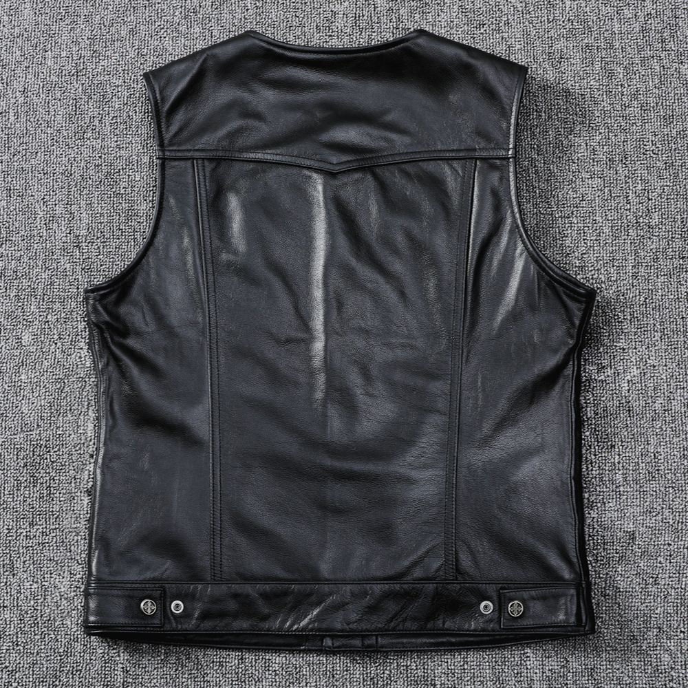 Biker Leather Vest Men Slim Fit Motorcycle Vest