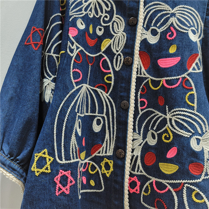 Retro Embroidered Denim Jacket for Women