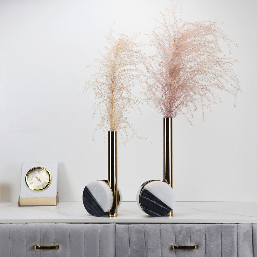 Modern Marble Flower Vase with Gold Accent Black and White Stone Vase