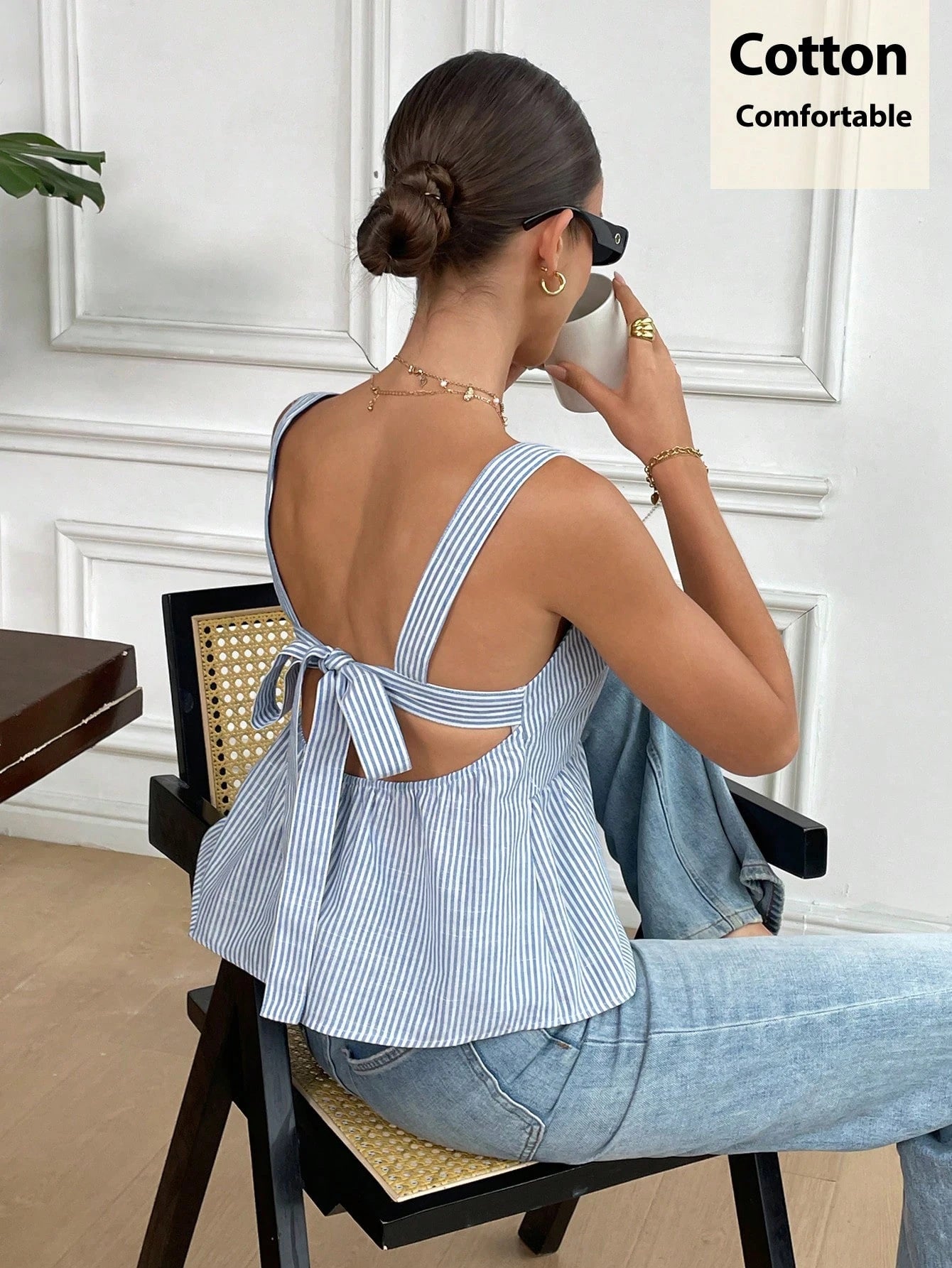 Knotted Back Striped Blouse