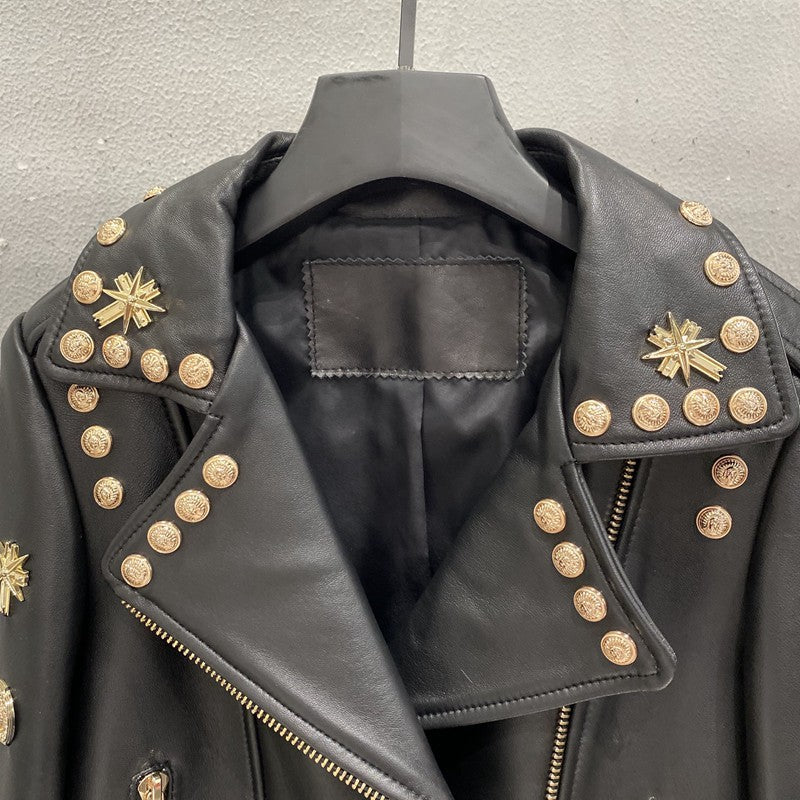 Women Studded Punk Rock Leather Jacket Heavy Rivet