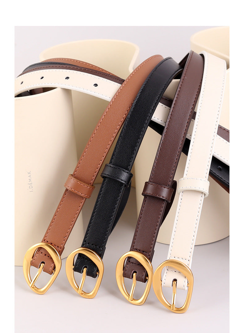 thin leather women's belts with gold buckle