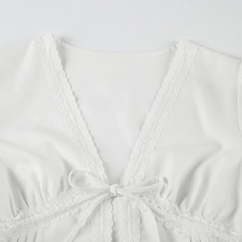 bow tie puff sleeve shirts for women