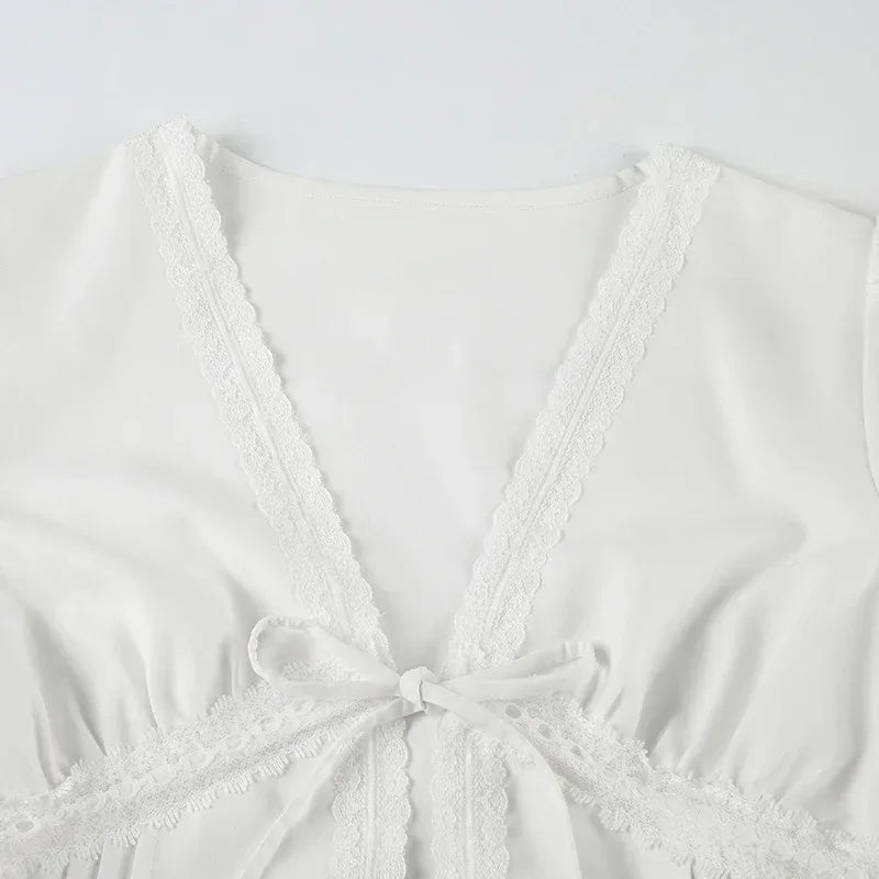 bow tie puff sleeve shirts for women