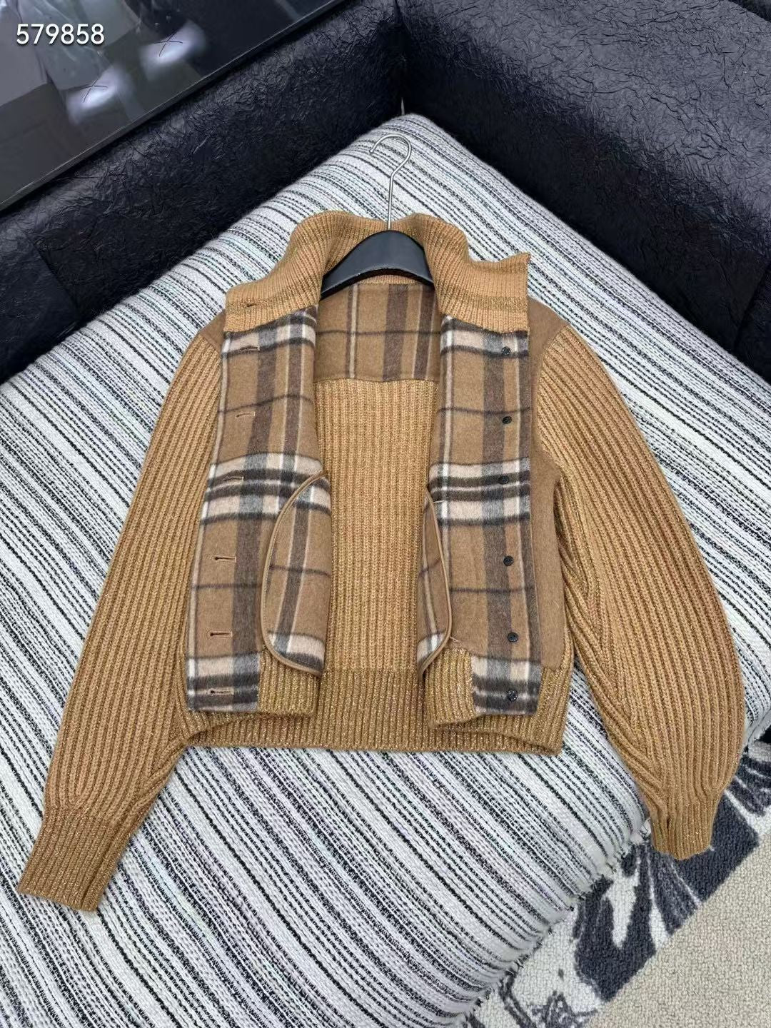 Women’s Wool Knit Patchwork Jacket with Ribbed Sleeves