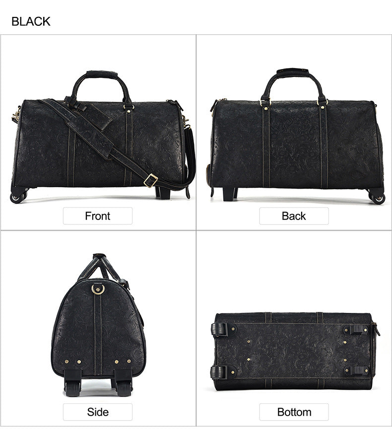 Genuine Leather Trolley Travel Bag Rolling Duffel