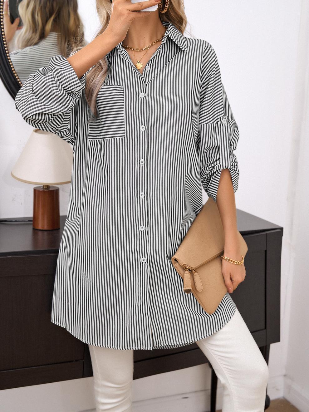 Women's Striped Printed Casual Long Sleeve Shirt