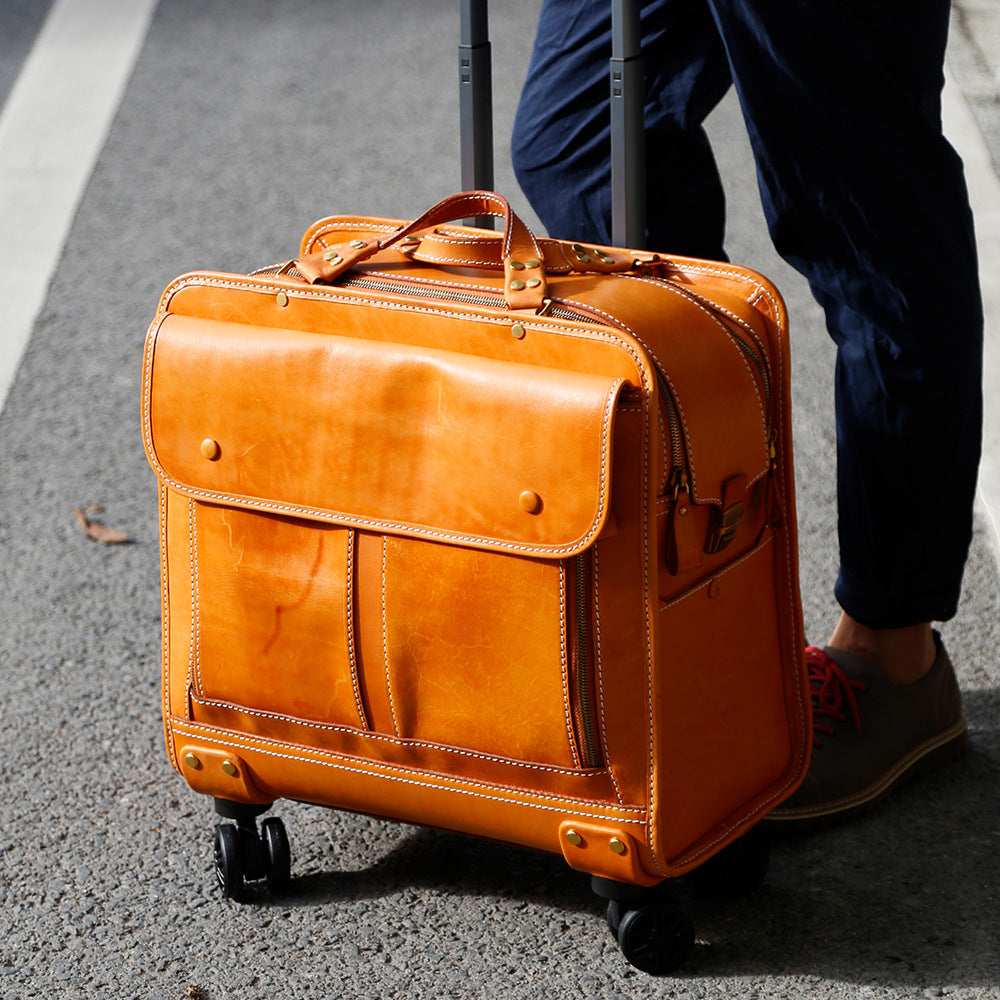 20 Inch Genuine Leather Trolley Case Cabin Luggage