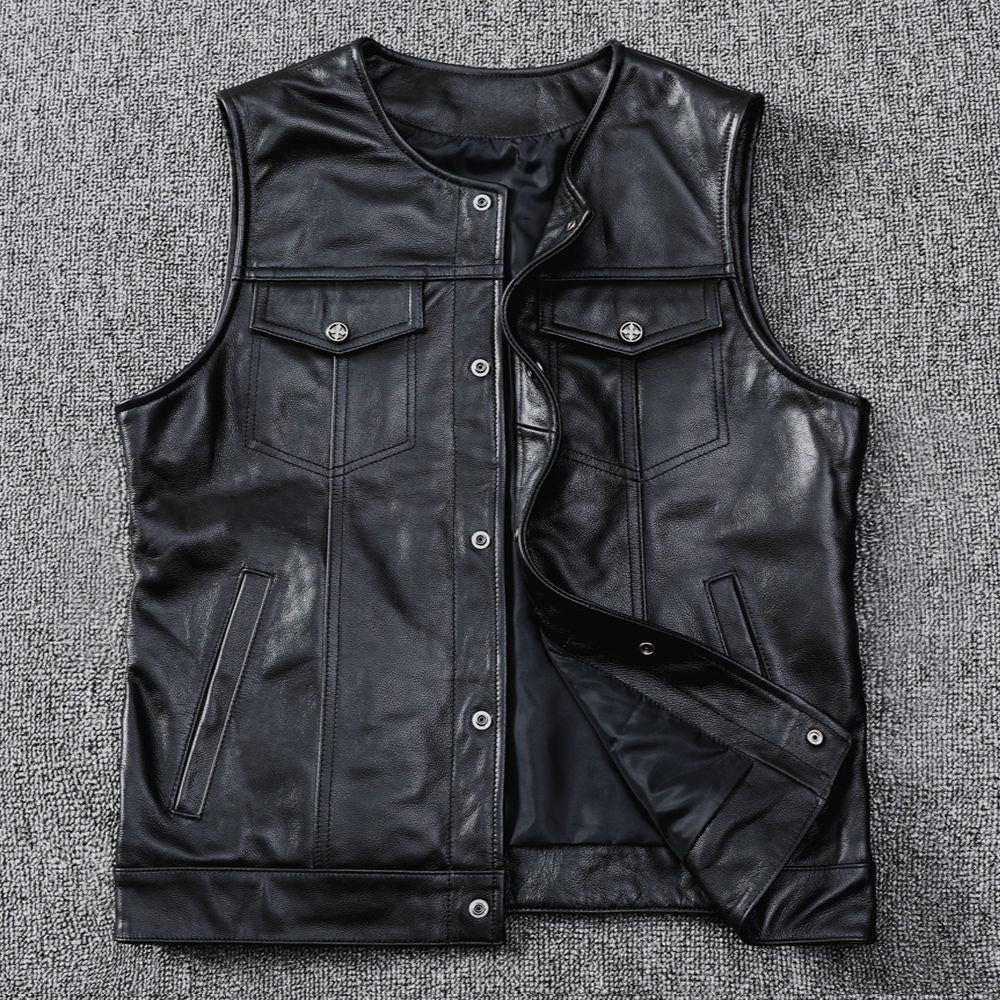 Biker Leather Vest Men Slim Fit Motorcycle Vest