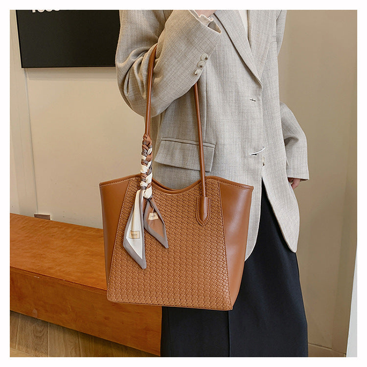 Women’s Texture Leather Shoulder Tote Bag Large Capacity