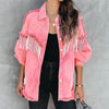 Women Denim Jacket with Chain Rivet Fringe