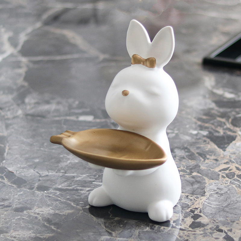White and Gold Rabbit Resin Tray Key Storage Ornament