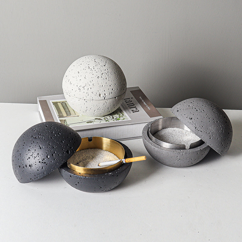 Nordic Design Volcanic Stone Spherical Cement Ashtray Home & Hotel