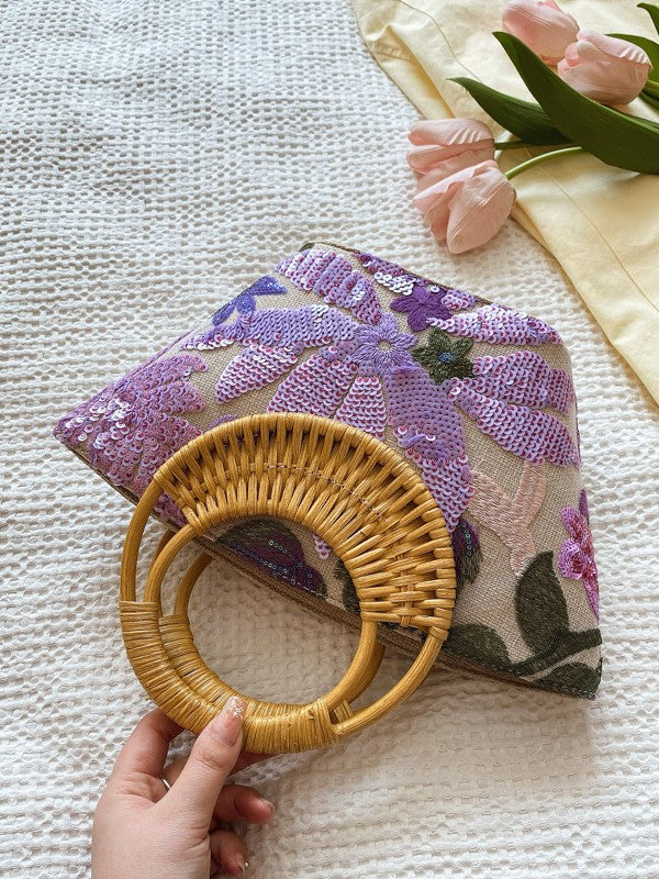 Woven Summer Straw Purse with Bamboo Handle