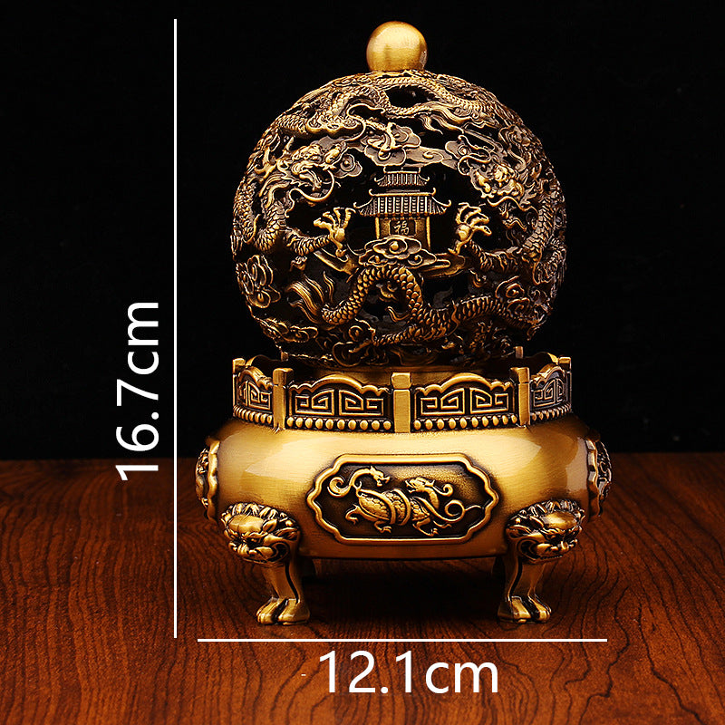 Incense Burner with Dragon Relief and Ornate Hollowed Lid