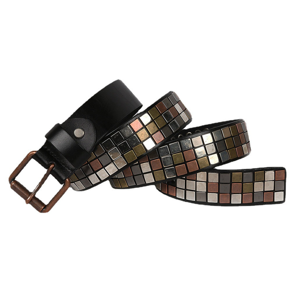 Unisex Studded Leather Belt with Square Rivets