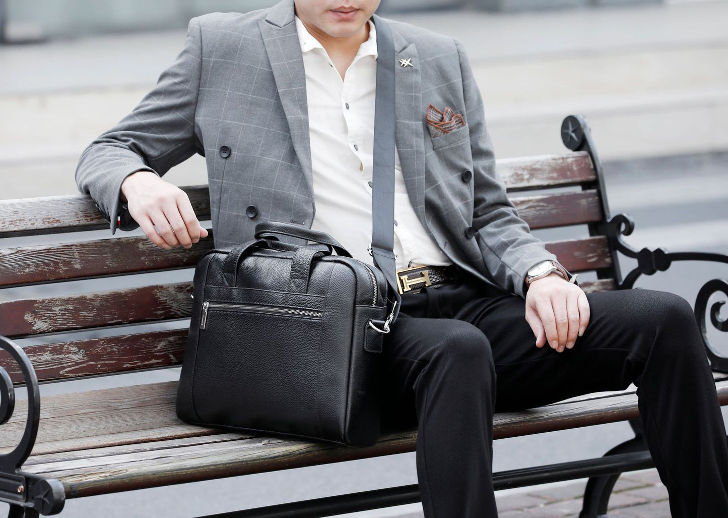 Genuine Leather Men's Office Laptop Bag