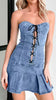Strapless Lace Up Denim Mini Dress Corset Style