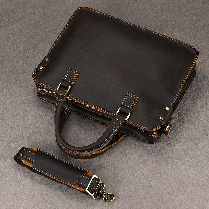 Leather Briefcase for Men With Shoulder Strap