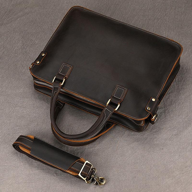 Leather Briefcase for Men With Shoulder Strap