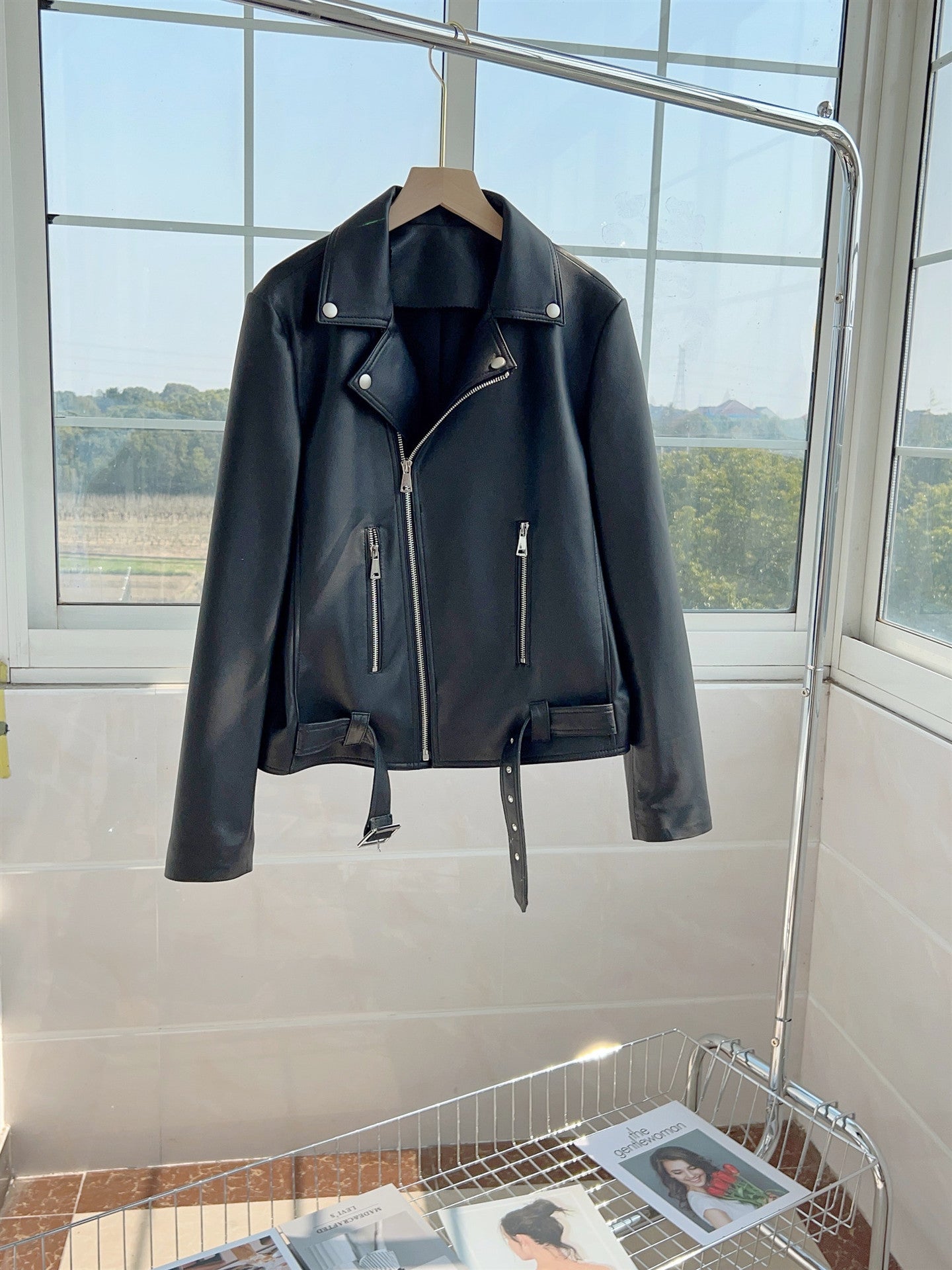 Women Black Leather Jacket Genuine Sheepskin Moto Bomber