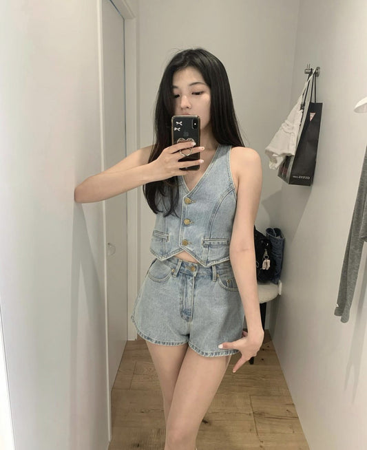 women sleeveless denim cropped vest casual