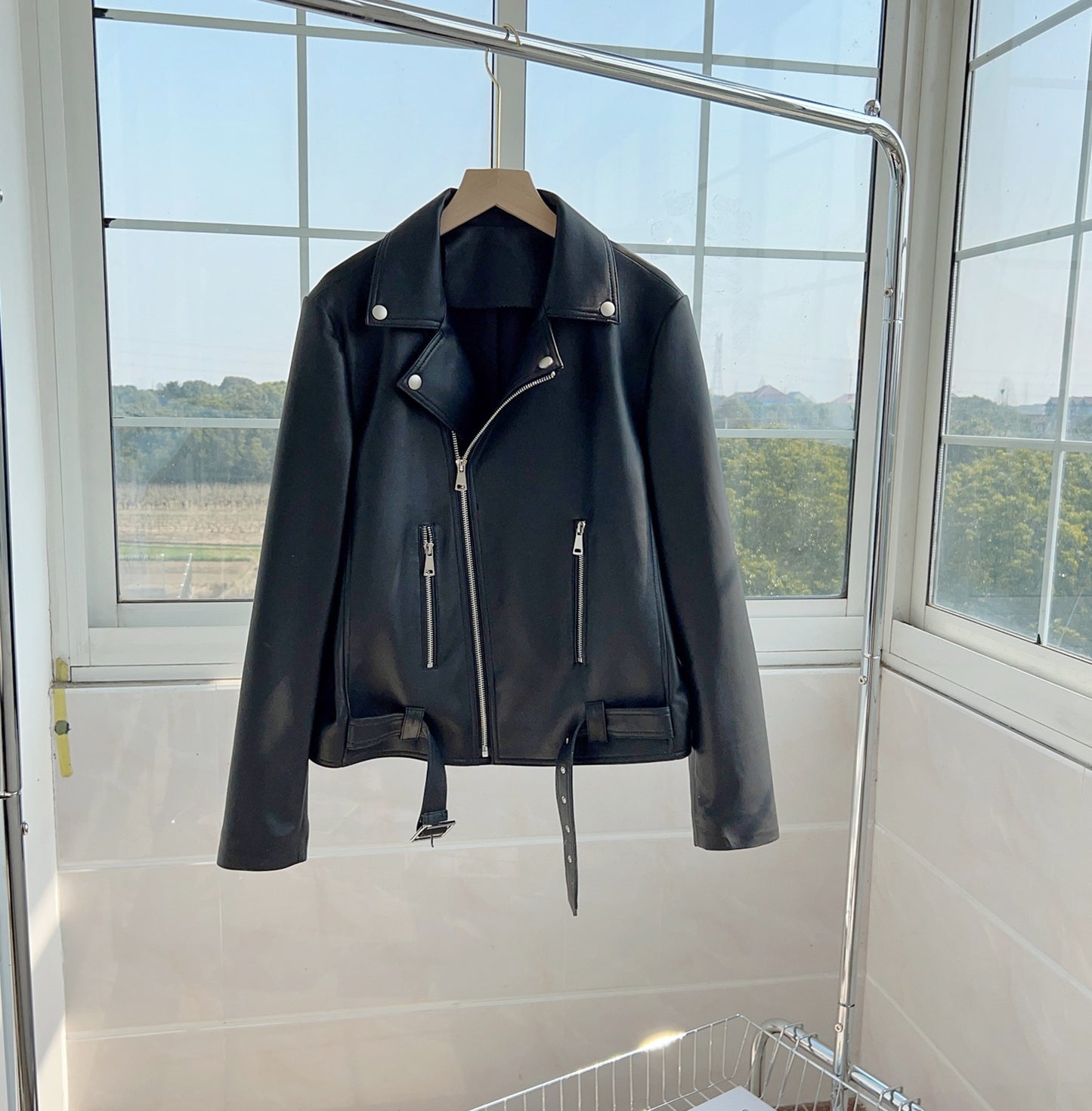 Women Black Leather Jacket Genuine Sheepskin Moto Bomber