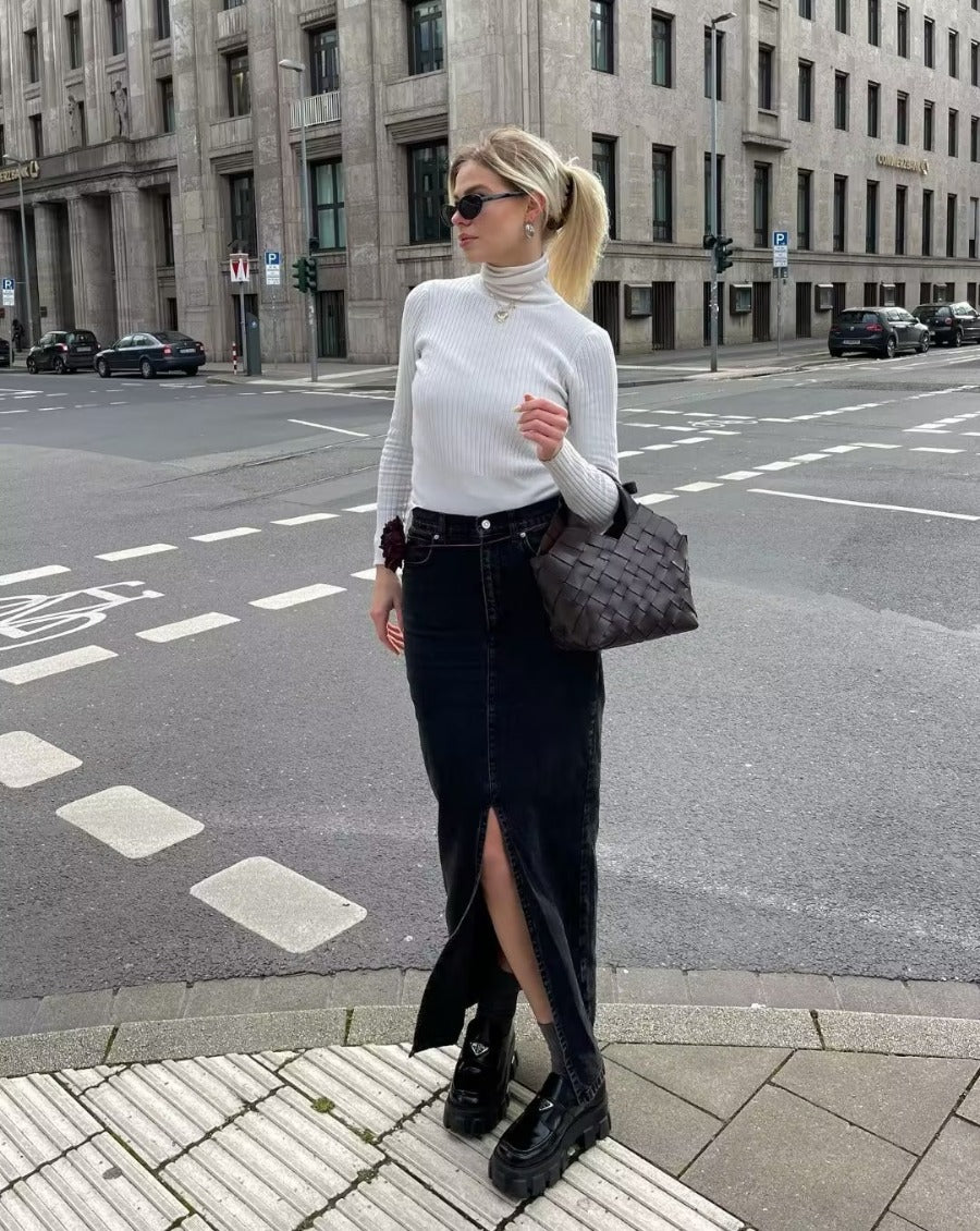 womens denim long maxi skirt