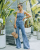 Acid Wash Flared Denim Jumpsuit for Women