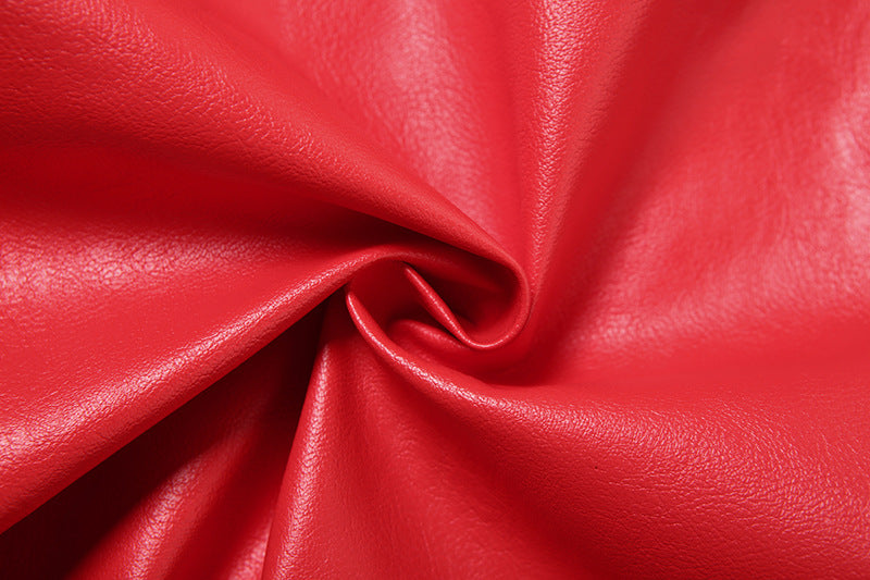 Women's Red Faux Leather Jacket with Cropped Biker Bomber Fit