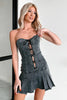 Strapless Lace Up Denim Mini Dress Corset Style