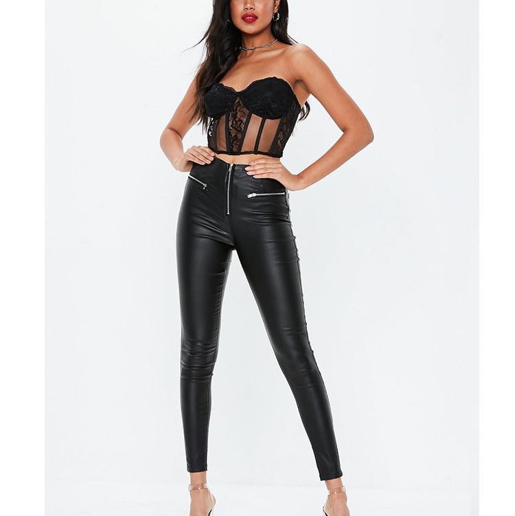 High Waisted Faux Leather Skinny Pants for Women